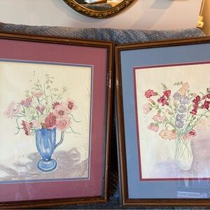 Floral Art Print Set in Brown Frames